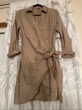 Fashion Nova Taupe Wrap Mini Dress with Side Tie